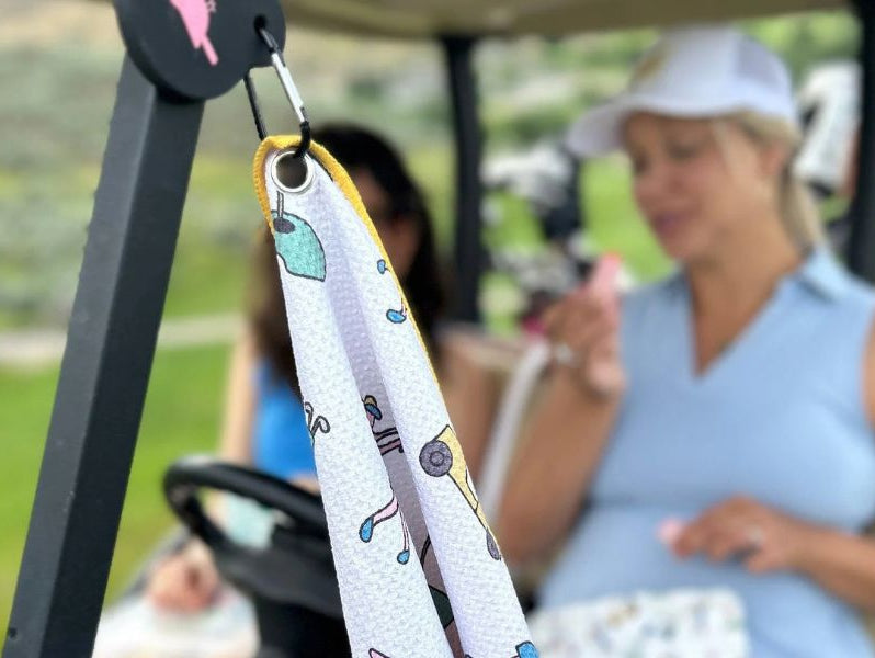 Towel hanging on golf cart