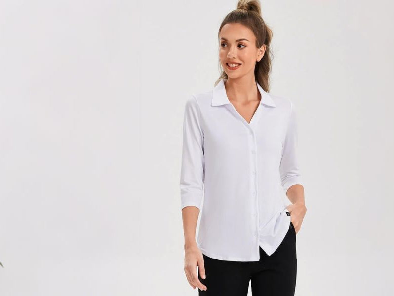 Women's daily wear white V-neck golf shirt