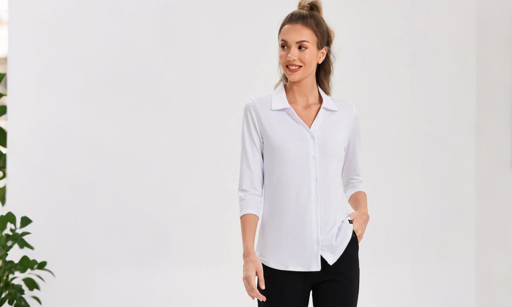 Women's daily wear white V-neck golf shirt