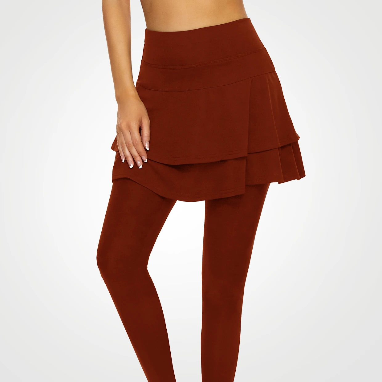 Soneven Pleated Athletic Skirted Leggings with Pockets