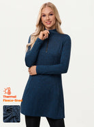 Women's Quarter-zip Long-sleeve Fleece Dress with Pockets
