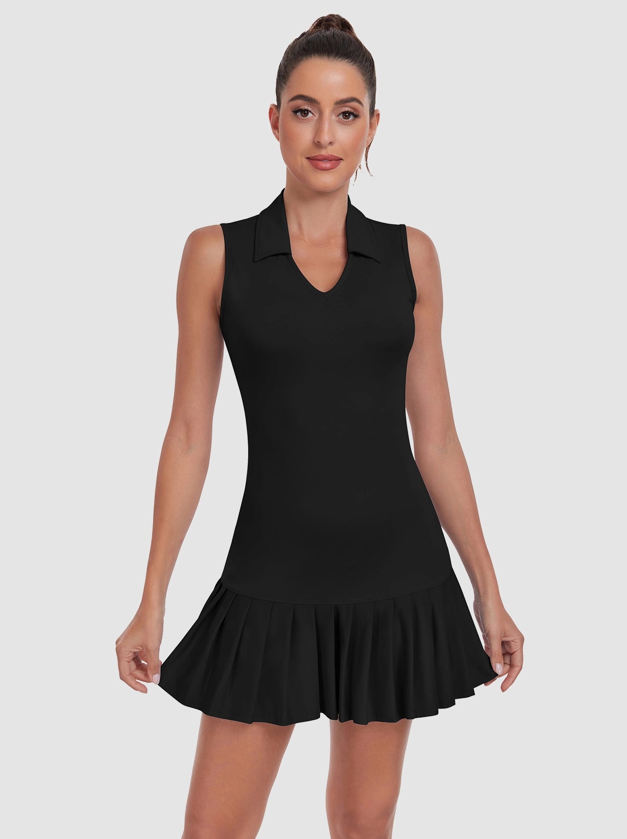 Women's 33" V-neck Sleeveless Pleated Dress with Shorts