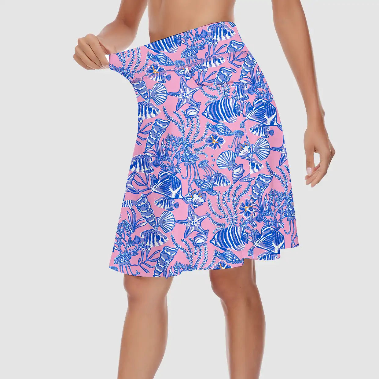 20" Blue and Pink Print Active Skorts with Shorts and Pockets
