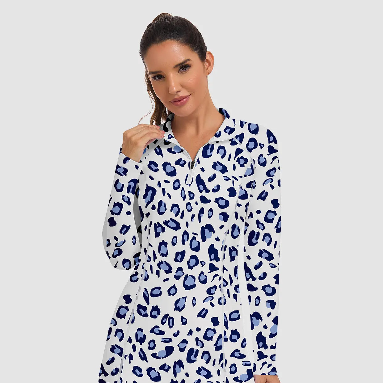 35" Stand-collar Long-sleeve Golf Dresses with Shorts