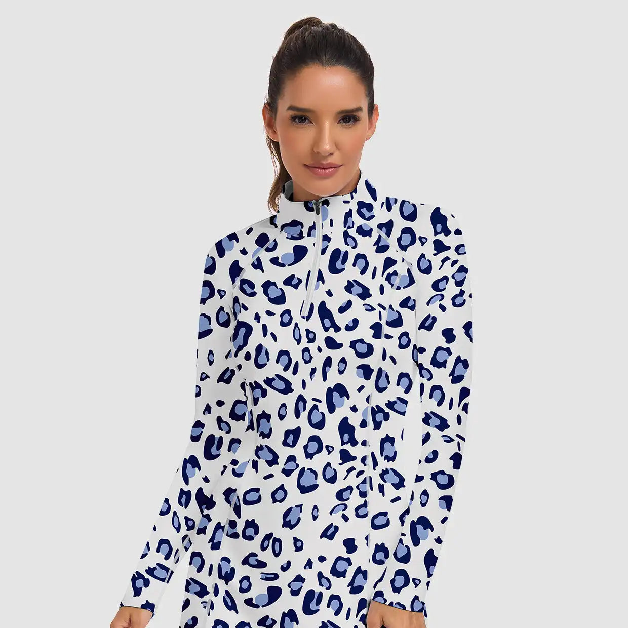 35" Stand-collar Long-sleeve Golf Dresses with Shorts