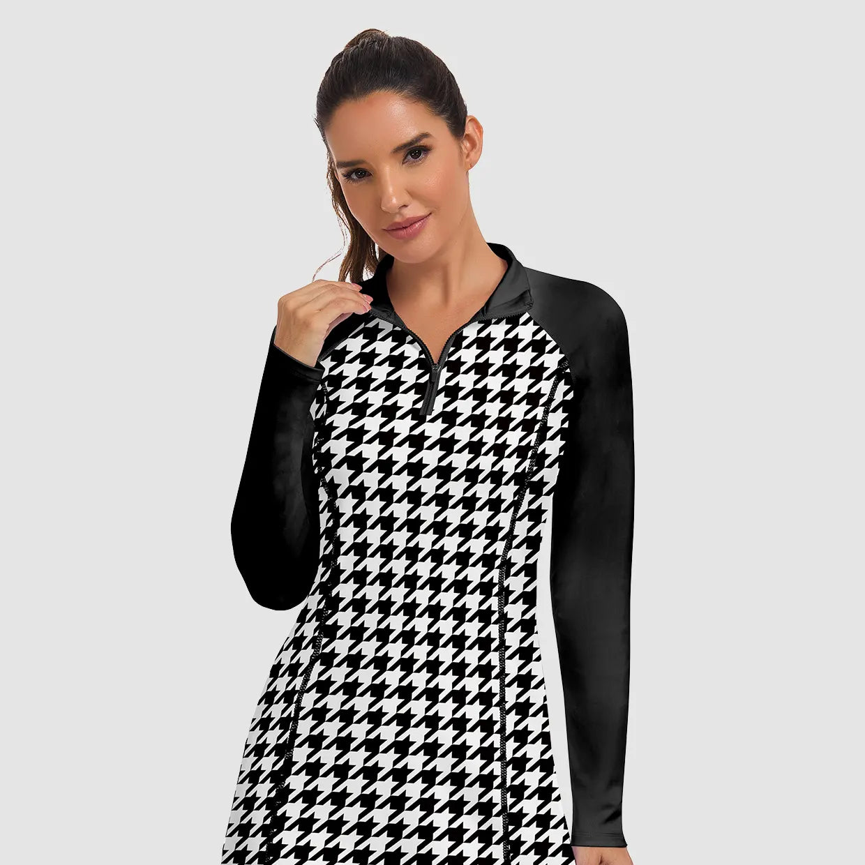 35" Stand-collar Long-sleeve Golf Dresses with Shorts