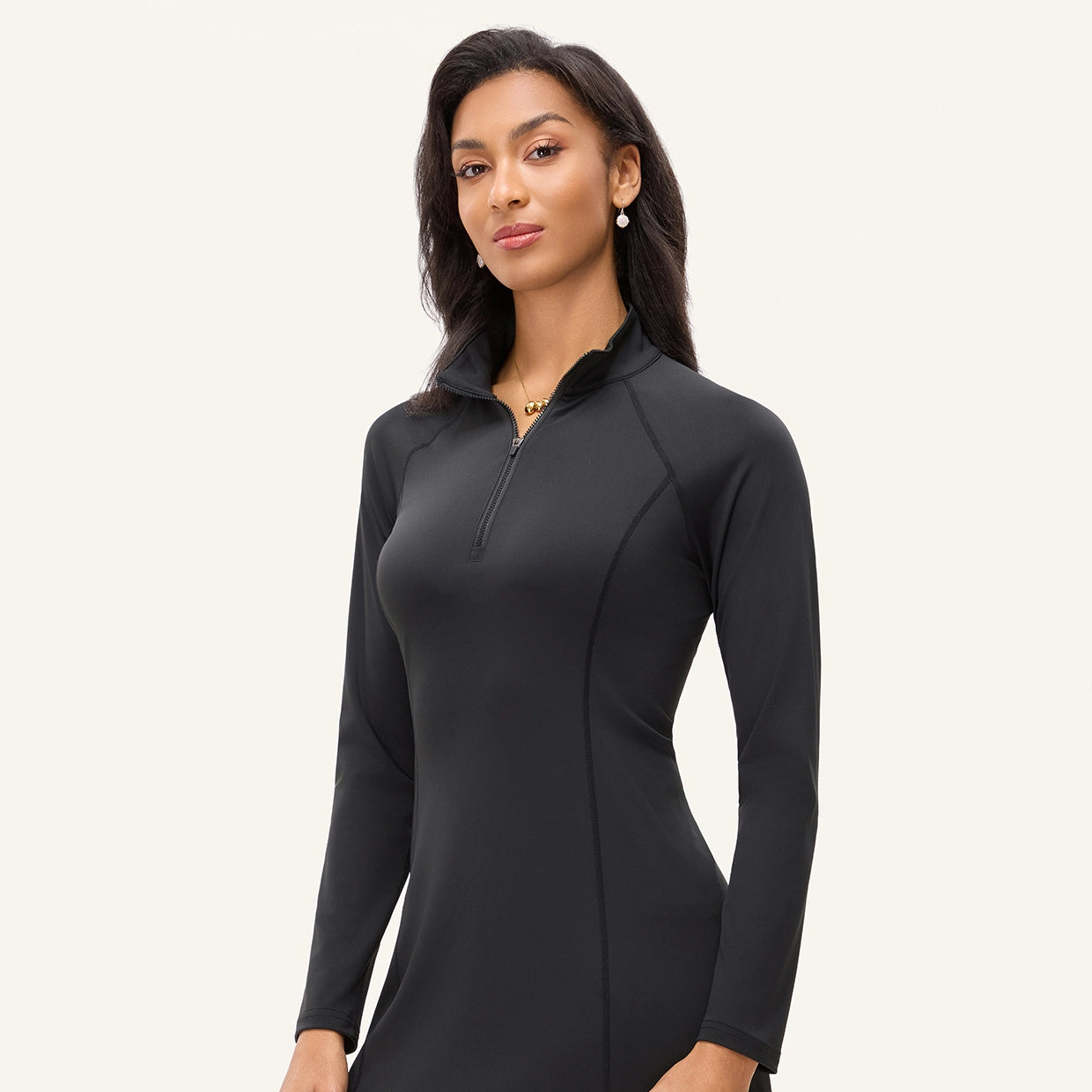 35" Stand-collar Long-sleeve Golf Dresses with Shorts