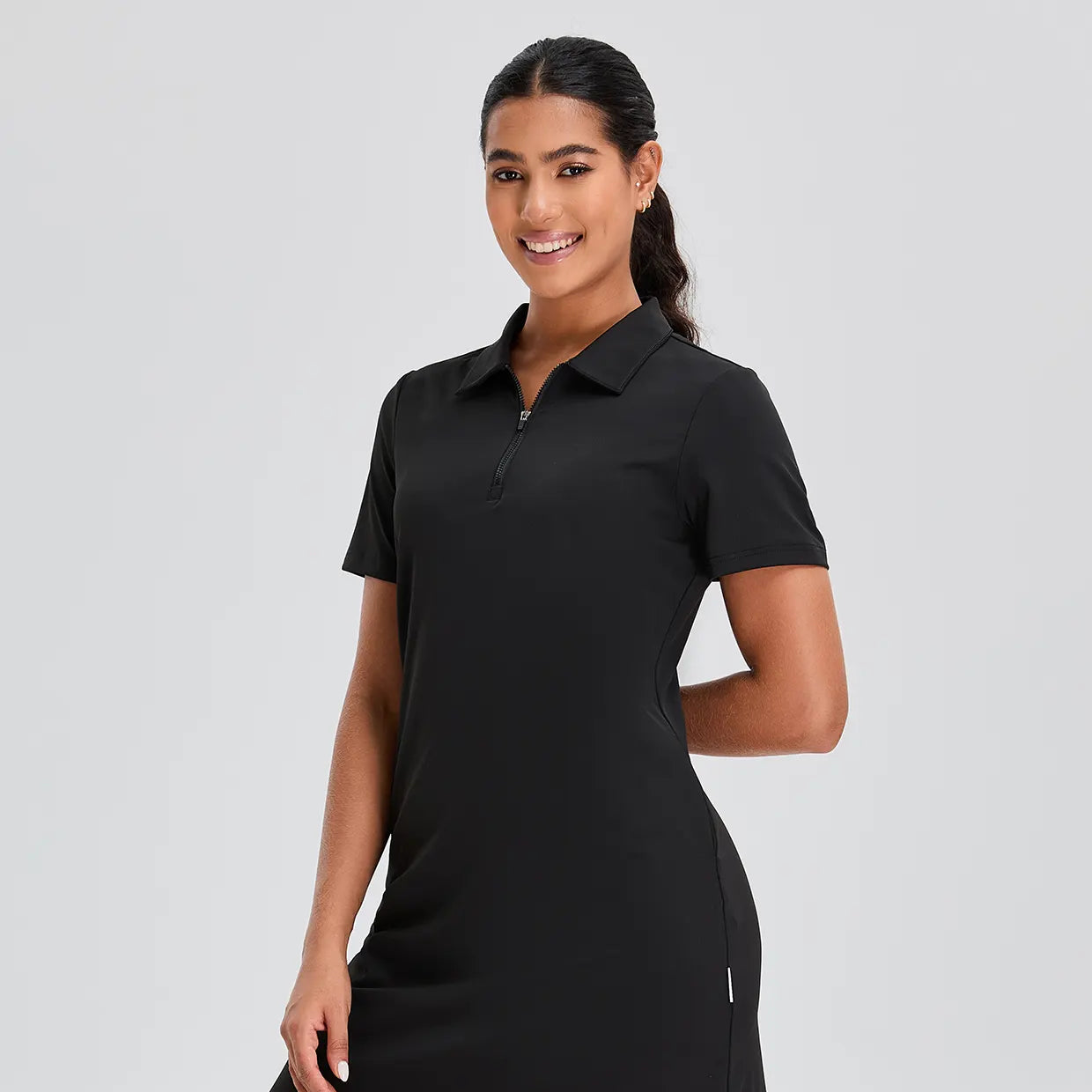 33" Zipper Short-Sleeve Polo Dress With Inner Shorts