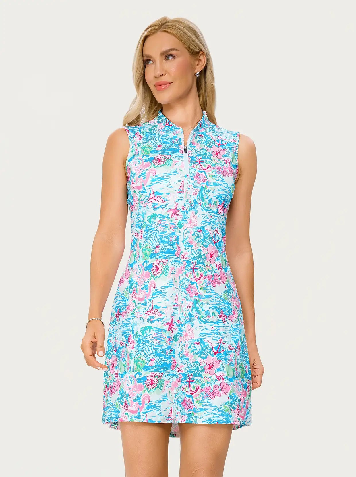 Women's 34" Spring Scenery Sleeveless Golf Dress with Shorts and Pockets