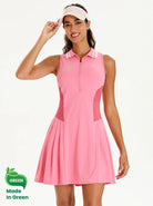 Eco-Friendly 35" Pink Quarter-zip Pleated Dress with Shorts