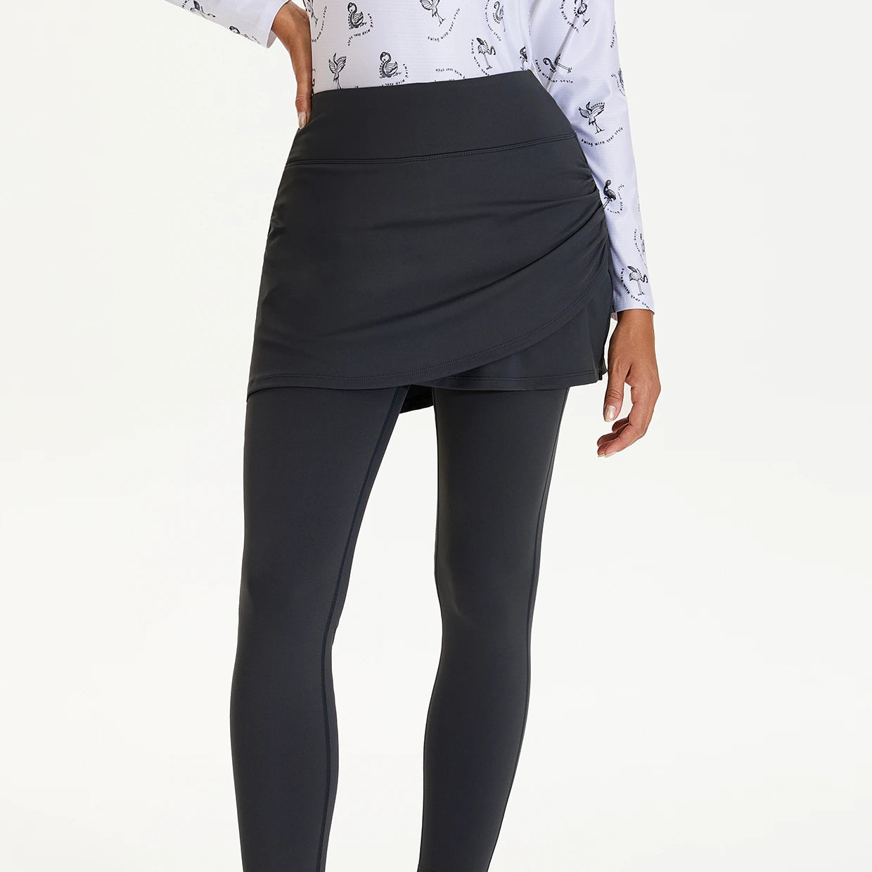 Basic Cross-over hem Cropped Pleated Active Skirted Leggings