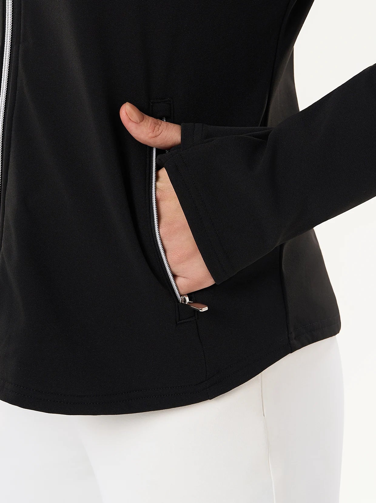 Basic Black Thermal Full-zip Golf Jacket For Women