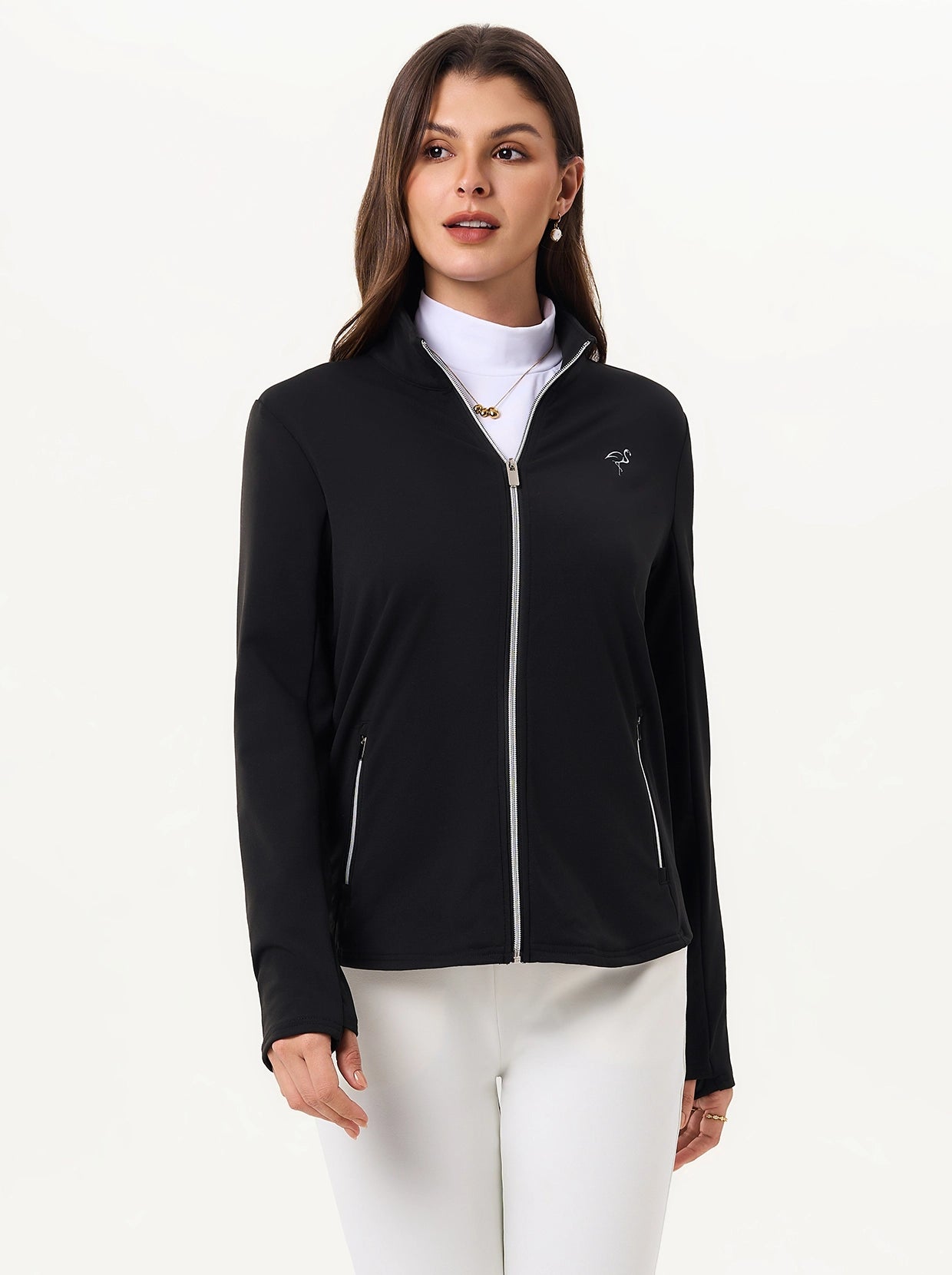 Basic Black Thermal Full-zip Golf Jacket For Women