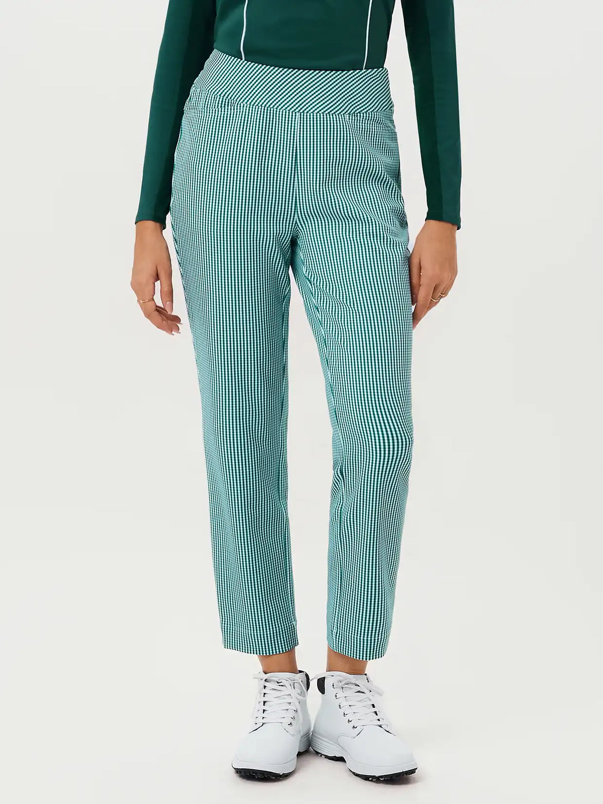 Green Checkerboard 37" Side-zip Quick-dry Ankle Pants with Pockets