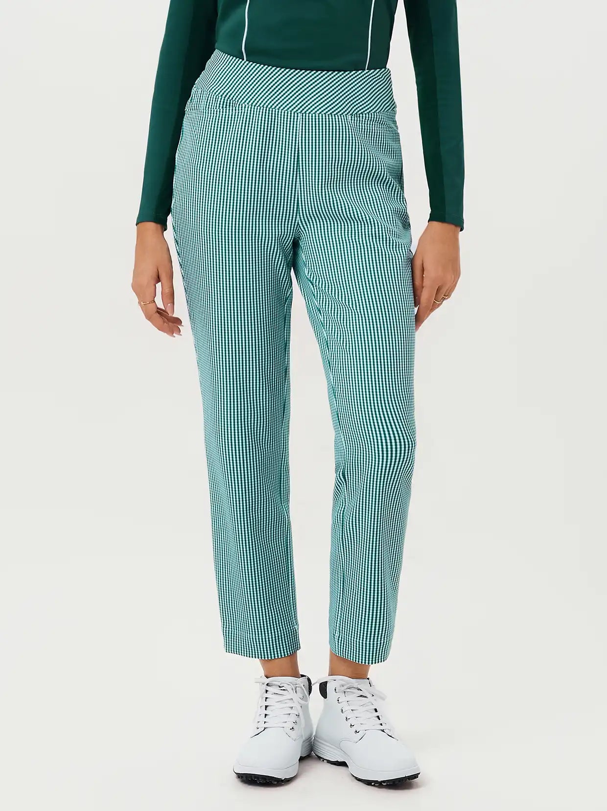 Green Checkerboard 37" Side-zip Quick-dry Ankle Pants with Pockets