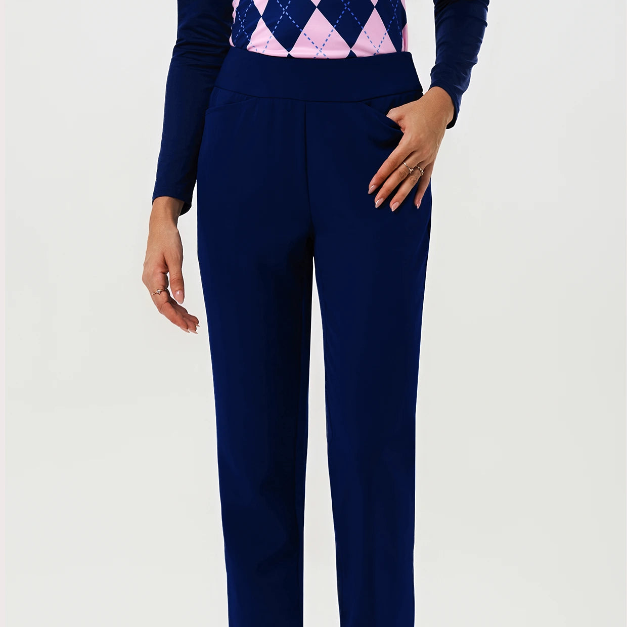 Navy 37" Side-zip Quick-dry Ankle Pant with Pockets