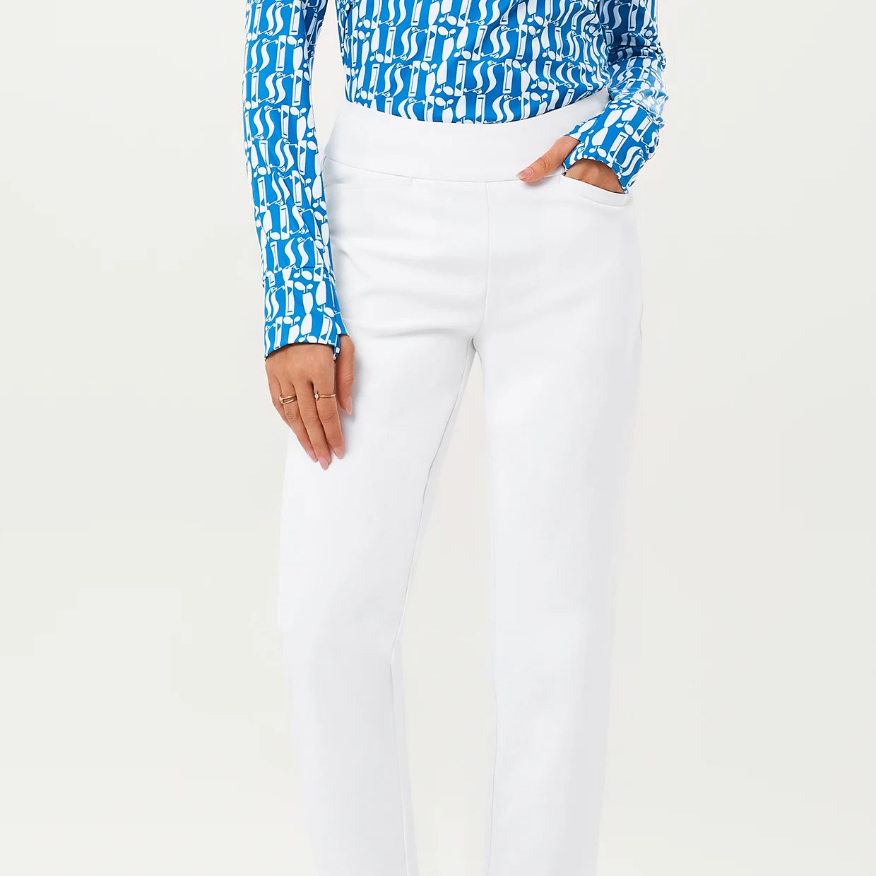 White 37" Side-zip Ankle Pant with Pockets