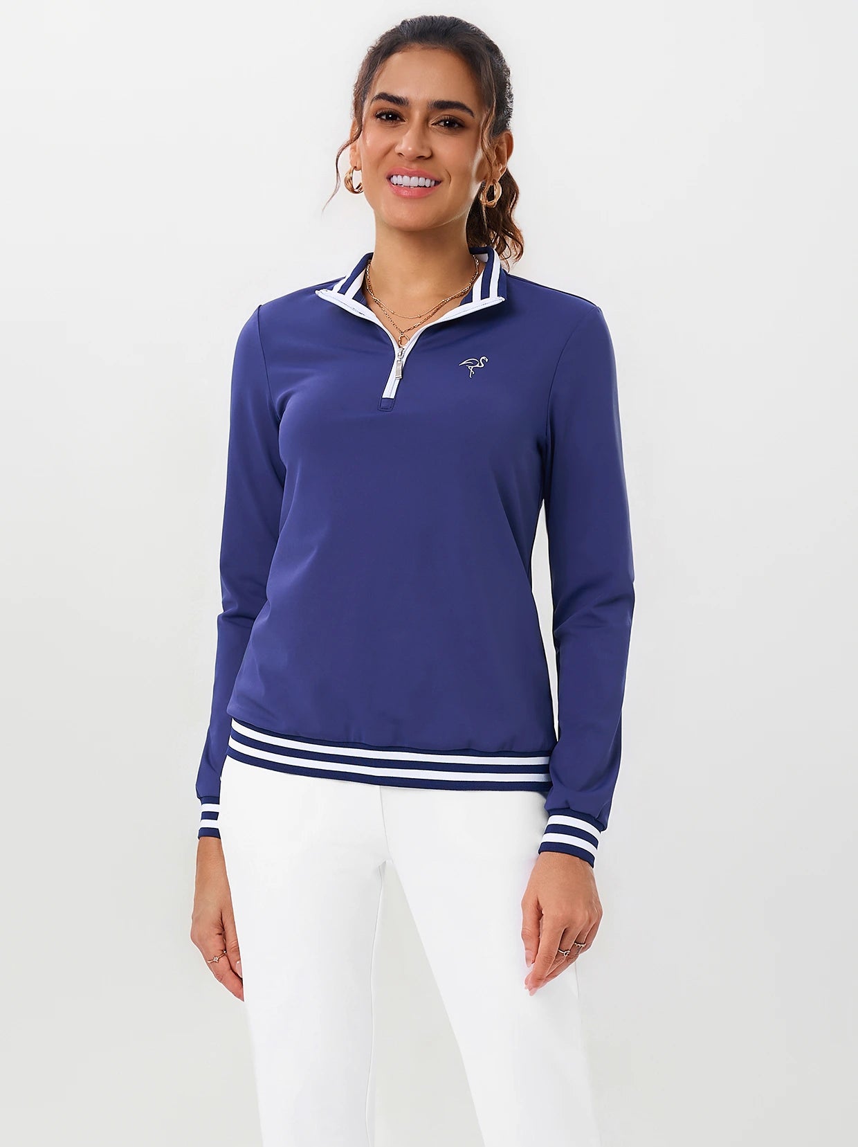 Blue Quarter-zip Long-sleeve Polo Shirt