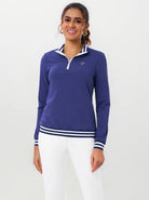 Blue Quarter-zip Long-sleeve Polo Shirt