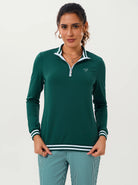 Green Stand-collar Long-sleeve Polo Shirt