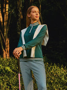 Green Stand-collar Long-sleeve Polo Shirt