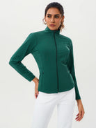 Dark Green Mesh Vent Stand-collar Long-sleeve Jacket