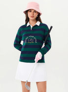 Green Stripes Button-placket Golf Sweatshirt