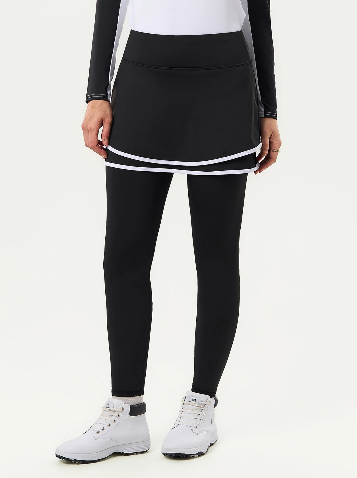 Black Double-layer Skirted Leggings For Women