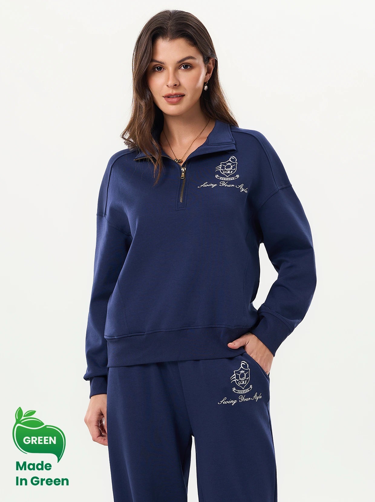 Navy Stand-collar Golf Sweatshirt