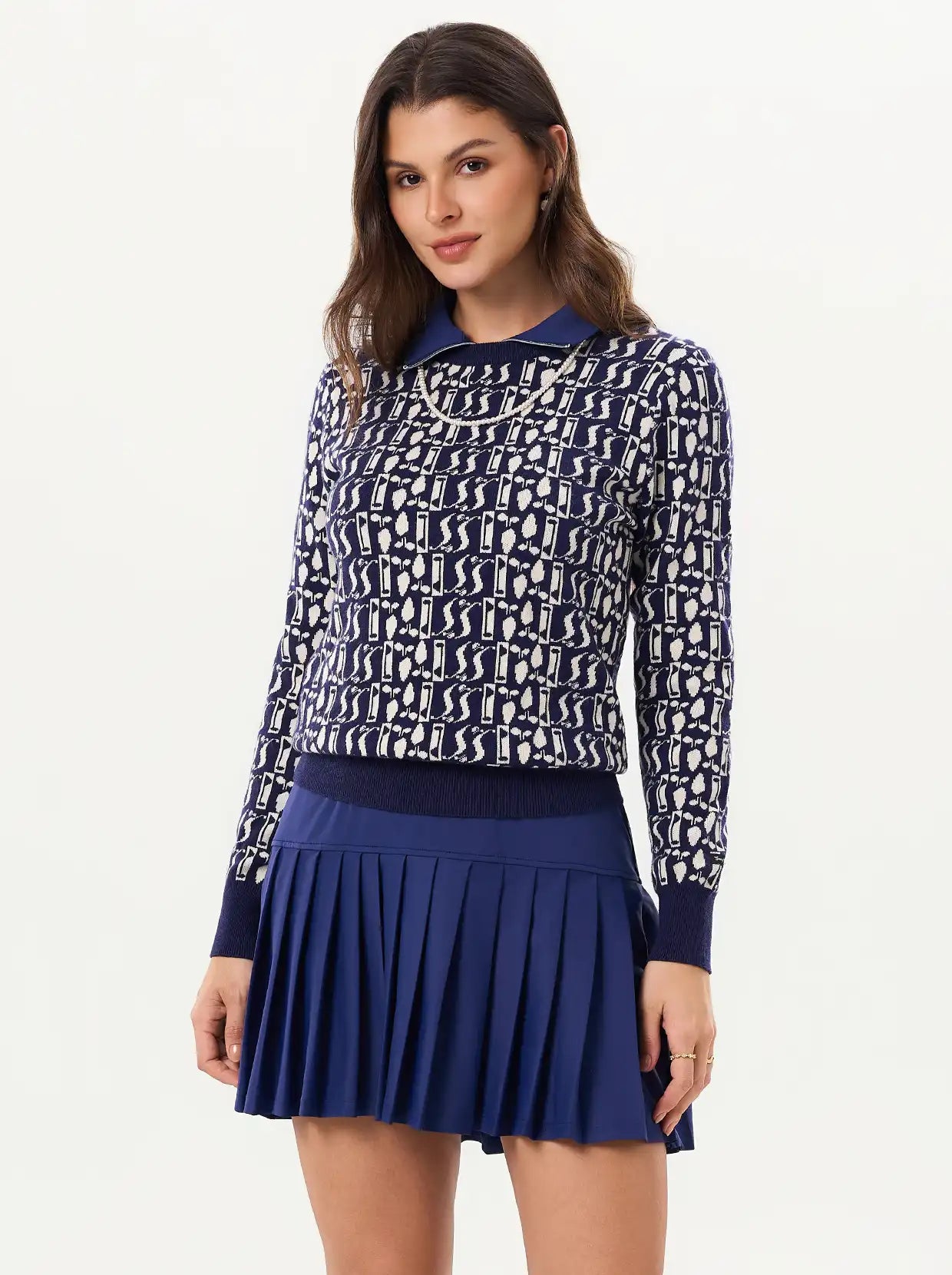 Blue Geometric Soft-Knit Crew-neck Golf Sweater