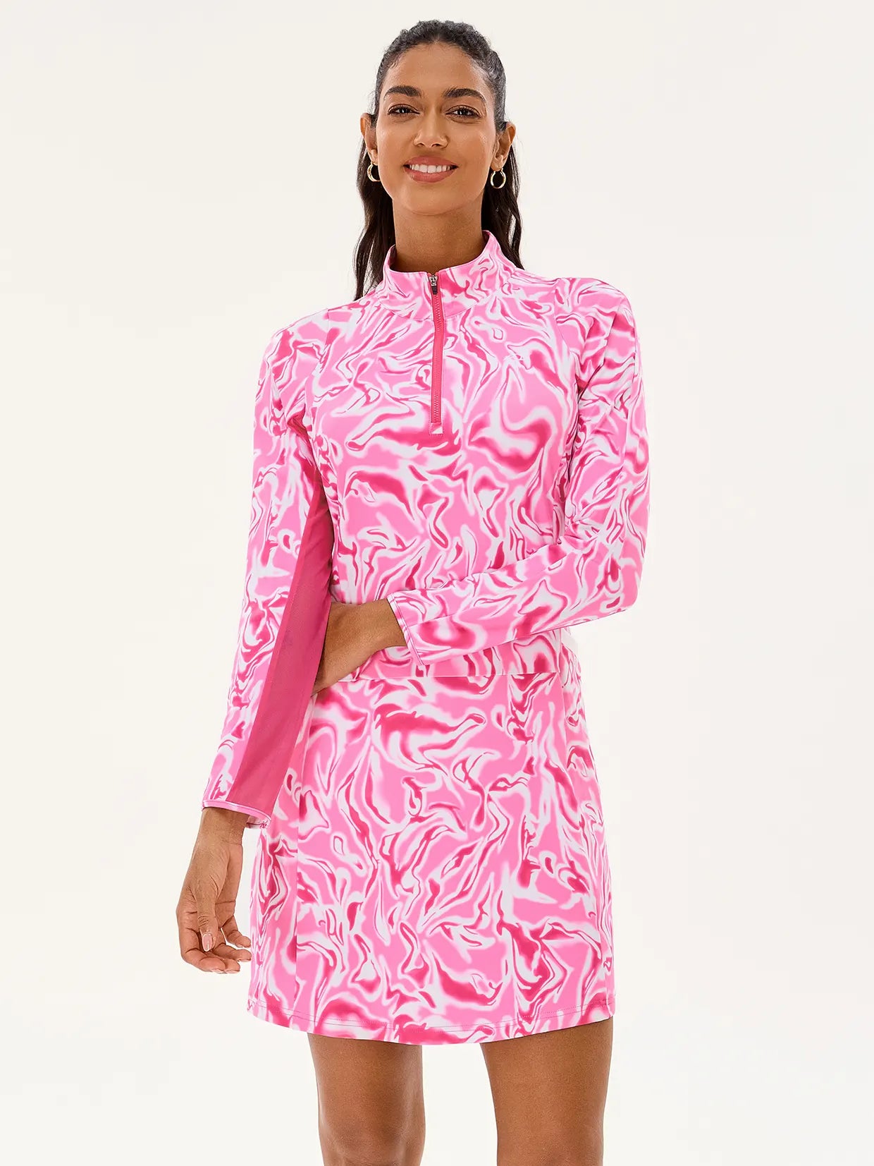 Pink Water Ripples 34.5" Breathable Long-sleeve Golf Dress for Women