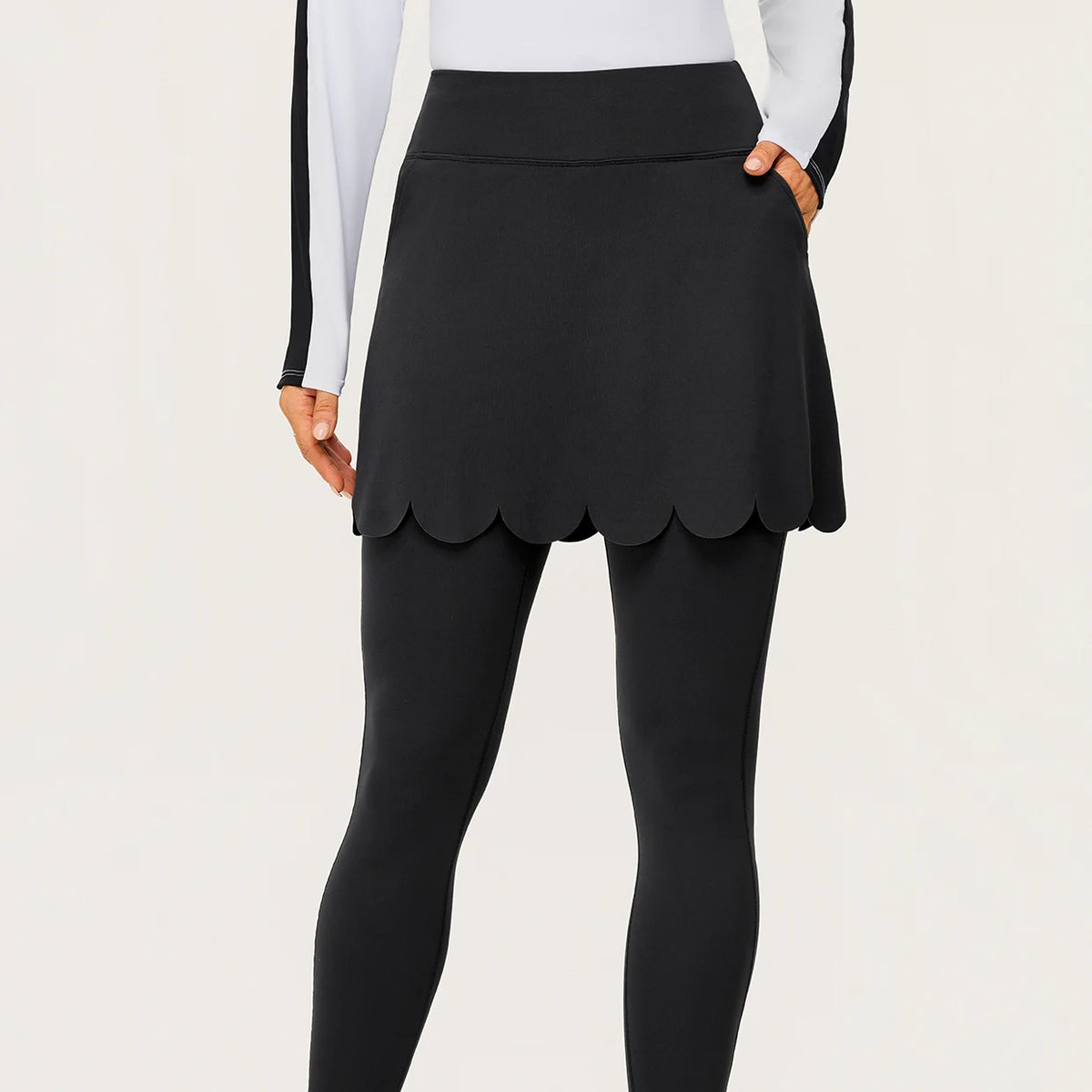 Scalloped Hem Golf Skirted Leggings with Pockets