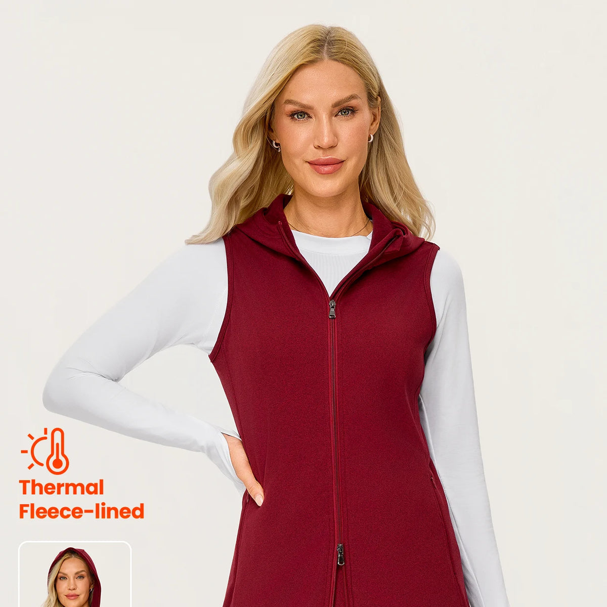 Long Two-way Zipper Thermal Hooded Vest