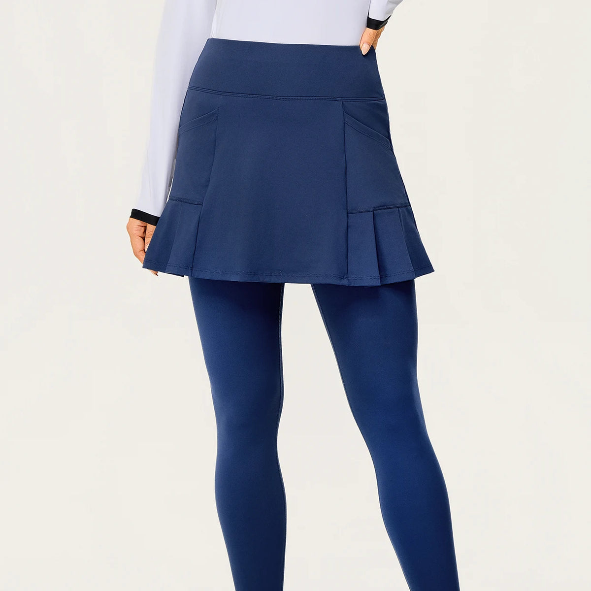 Skin-friendly Pleated Skirted Leggings with Pockets