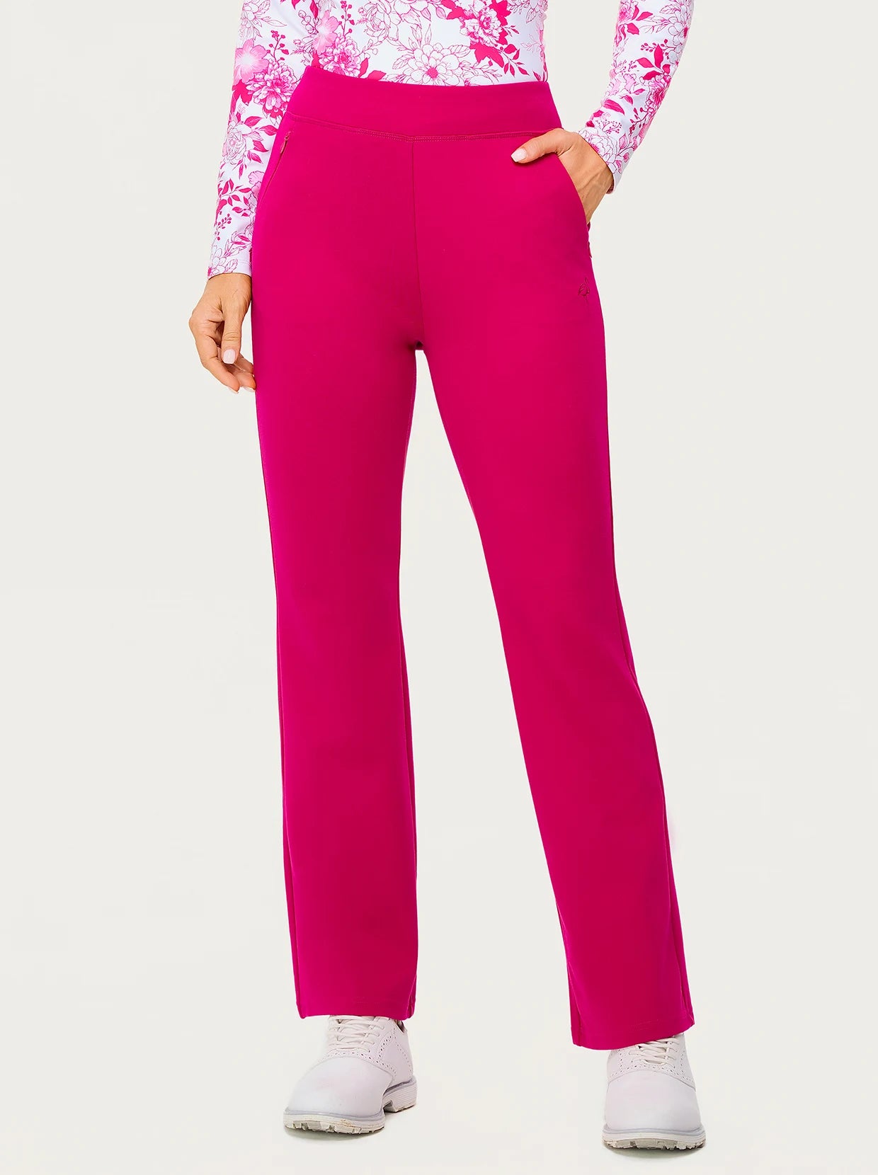 39" Rose-red Golf Pants with Zipper Pockets
