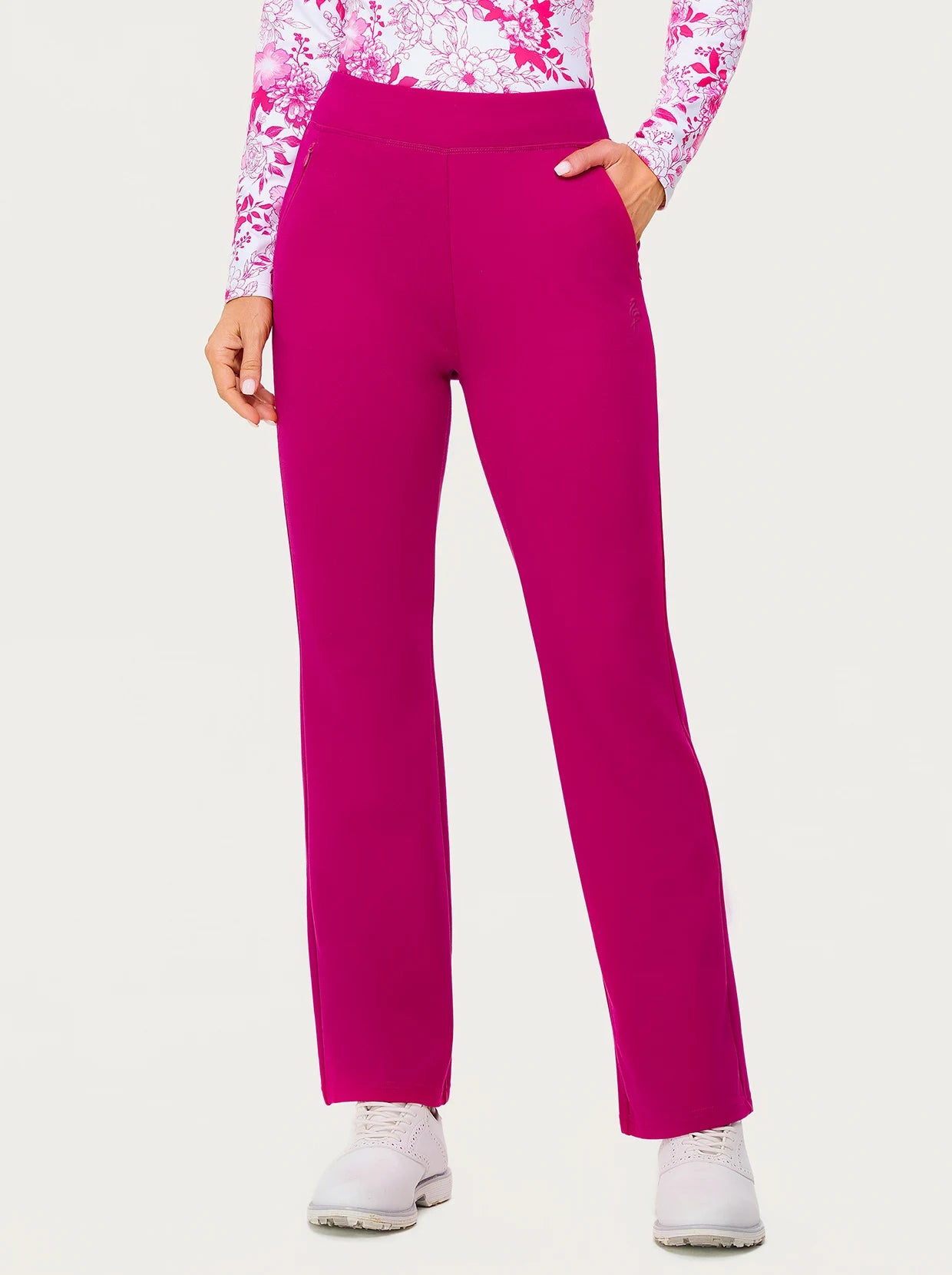 39" Rose-red Golf Pants with Zipper Pockets