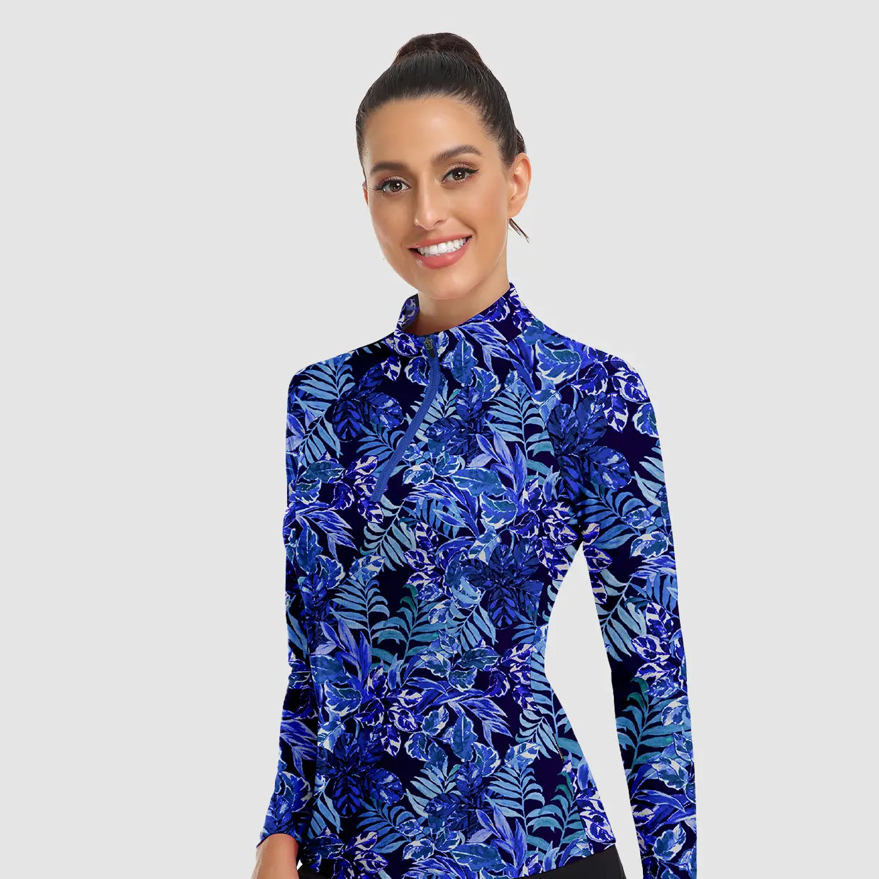 Spring Scenery Print Quarter-zip Long-sleeve Shirt