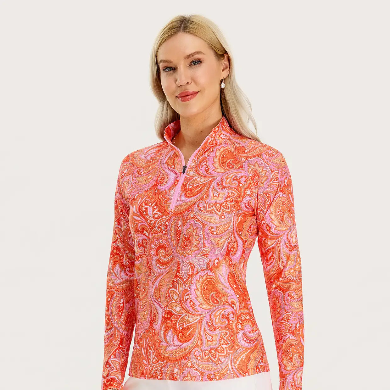 Spring Scenery Print Quarter-zip Long-sleeve Shirt