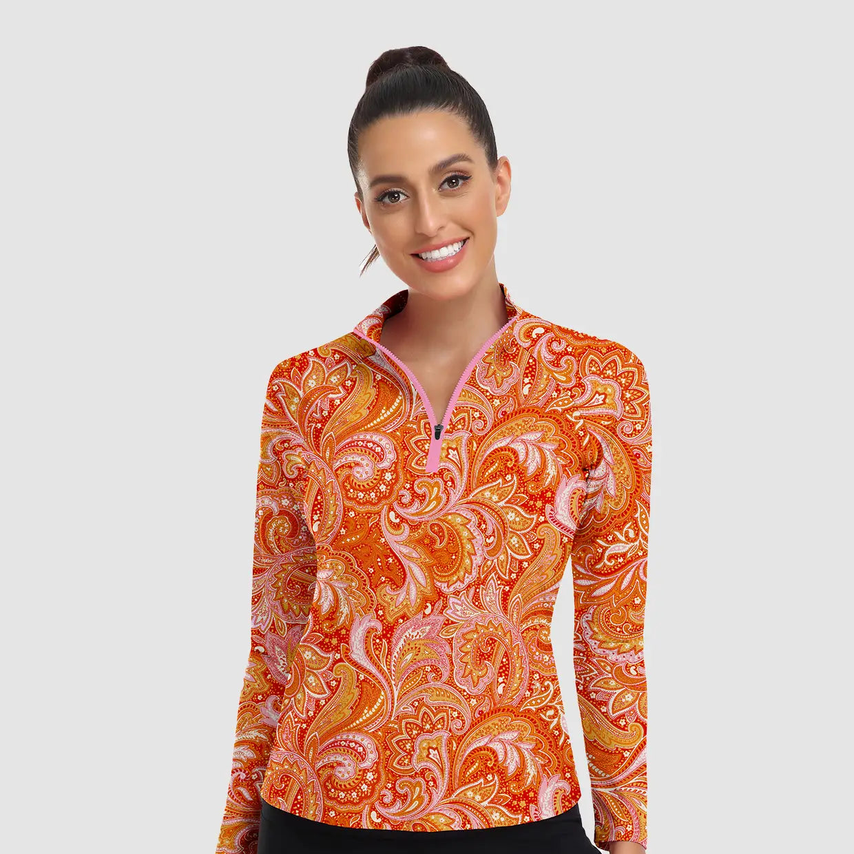 Stand-collar Quarter-zip Long Sleeve Polo Shirts