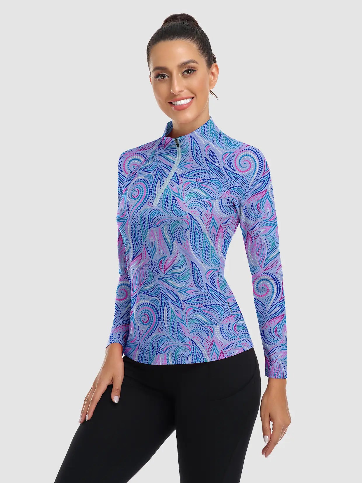 Stand-collar Quarter-zip Long Sleeve Polo Shirts