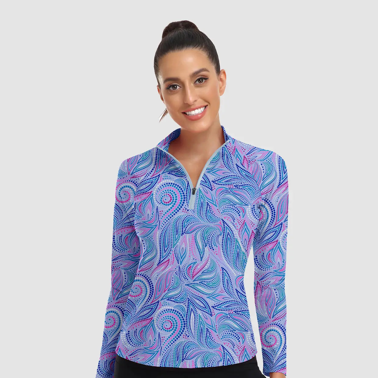 Stand-collar Quarter-zip Long Sleeve Polo Shirts