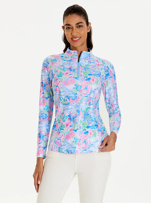 Spring Scenery Print Quarter-zip Long-sleeve Shirt for Women