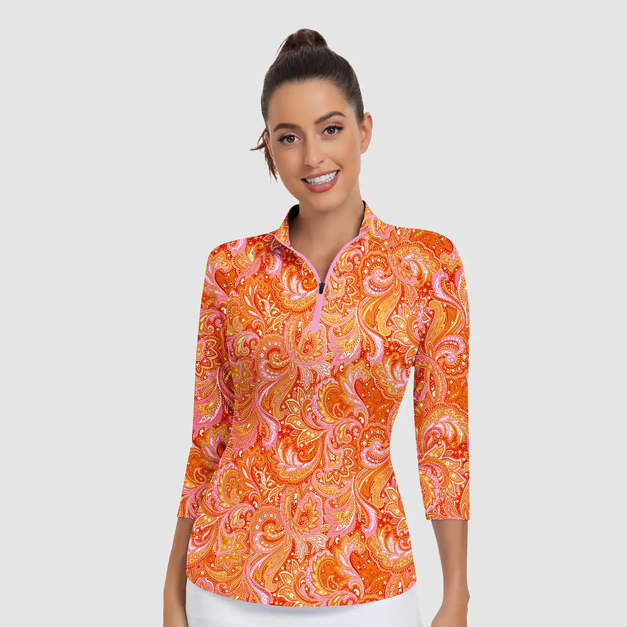 UPF50+ Quarter-zip 3/4 Sleeve Polo Shirt