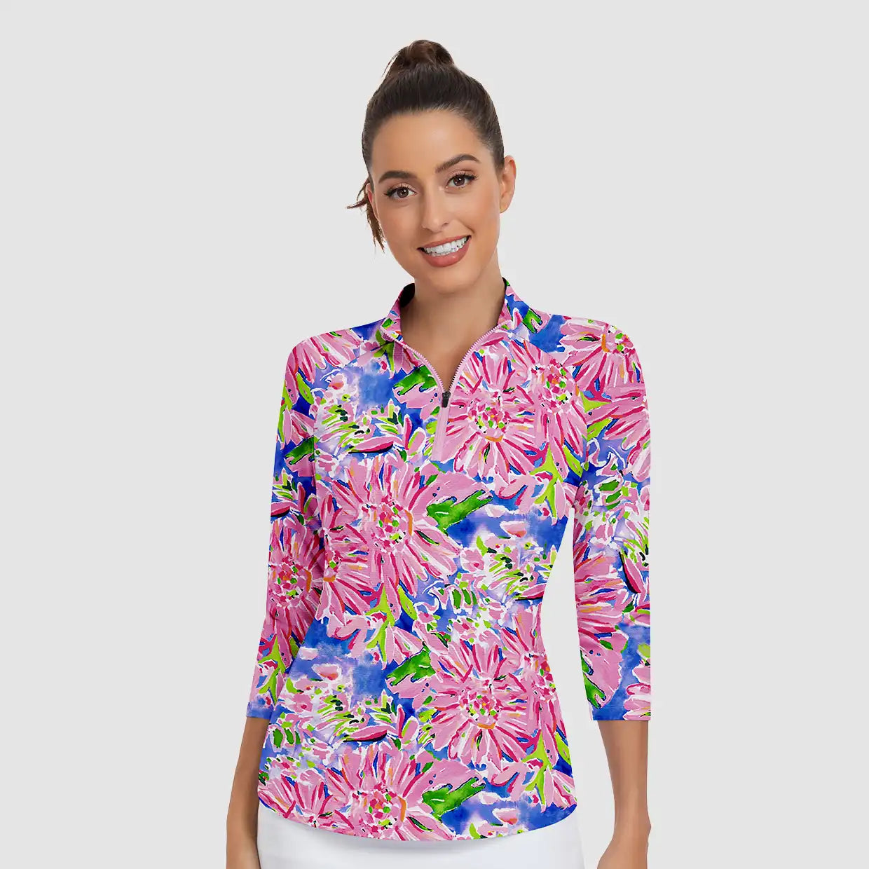 UPF50+ Quarter-zip 3/4 Sleeve Polo Shirt