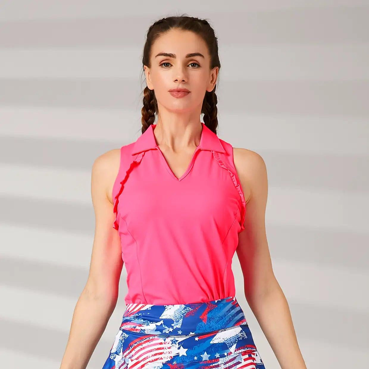 Pink V-Neck Sleeveless Golf Shirt