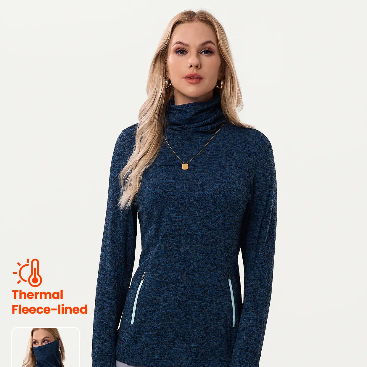 Cowl Neck Long-sleeve Thermal Top for Women