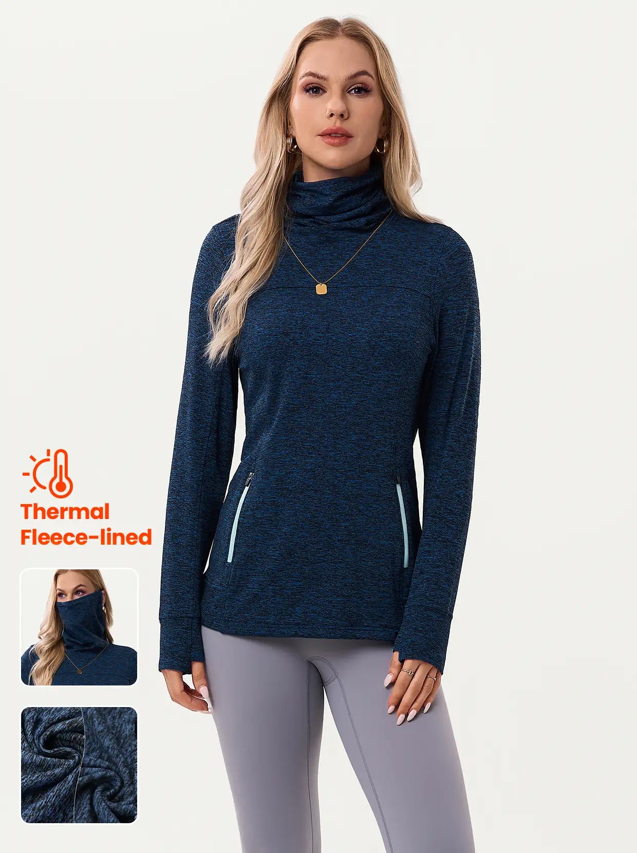 Cowl Neck Long-sleeve Thermal Top for Women