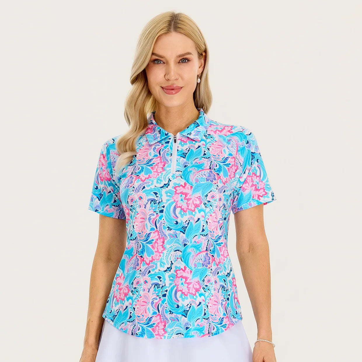 Stretchy Short Sleeves Quarter-Zip Golf Polo Tops