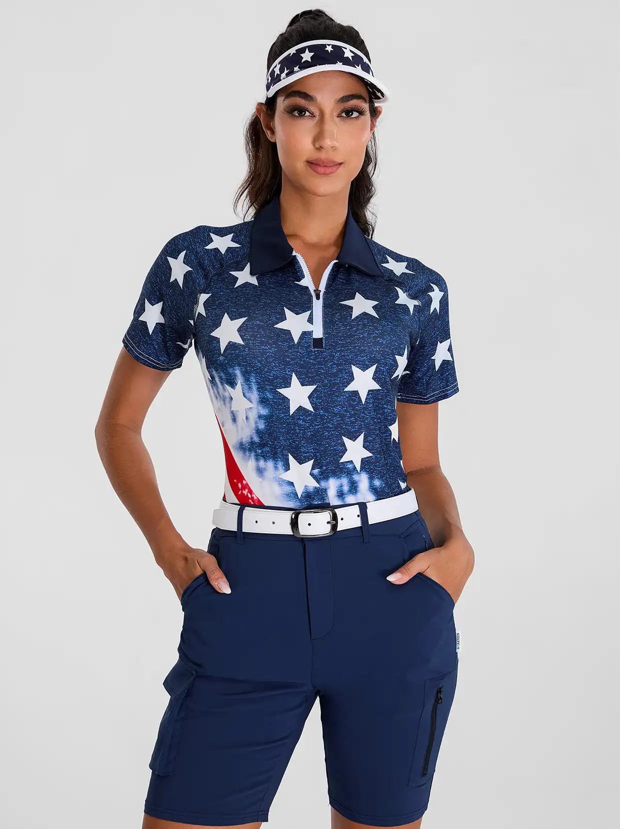 Flag Quarter-zip Short-sleeve Golf Polo Shirt for Women