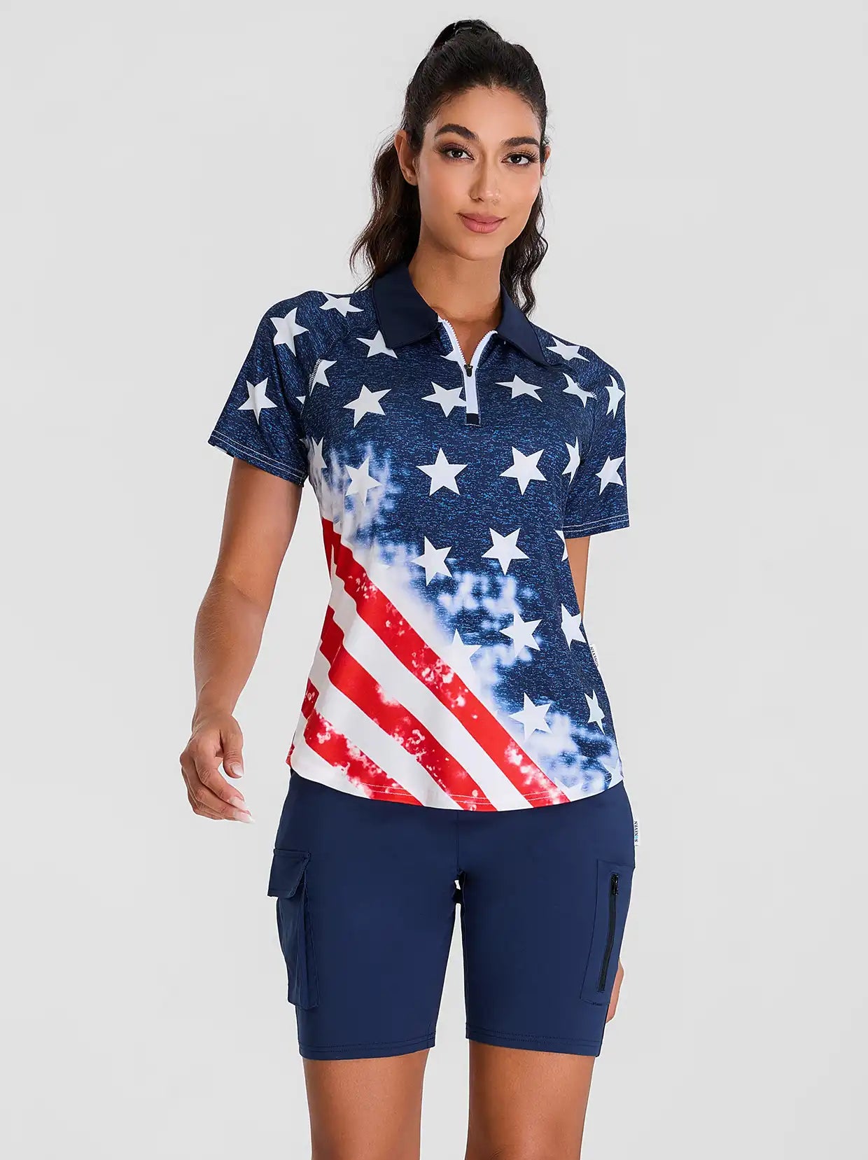 Flag Quarter-zip Short-sleeve Golf Polo Shirt for Women